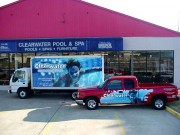 Install vehicle wrap for fleet in Covington for Clearwater Pools